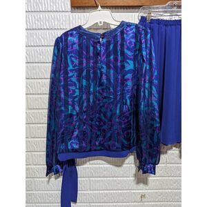 Lisa Michaels Women's Blue Vintage 80's 2 Piece Set Floral Sheer Skirt Suit Sz 8